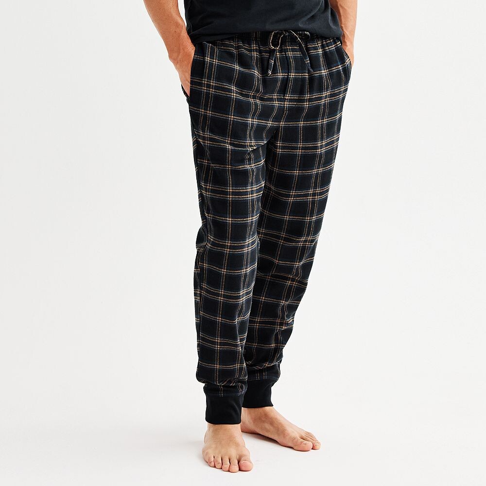 

Мужские фланелевые пижамные штаны Sonoma Goods For Life с полосками внизу, цвет Black Biege Plaid
