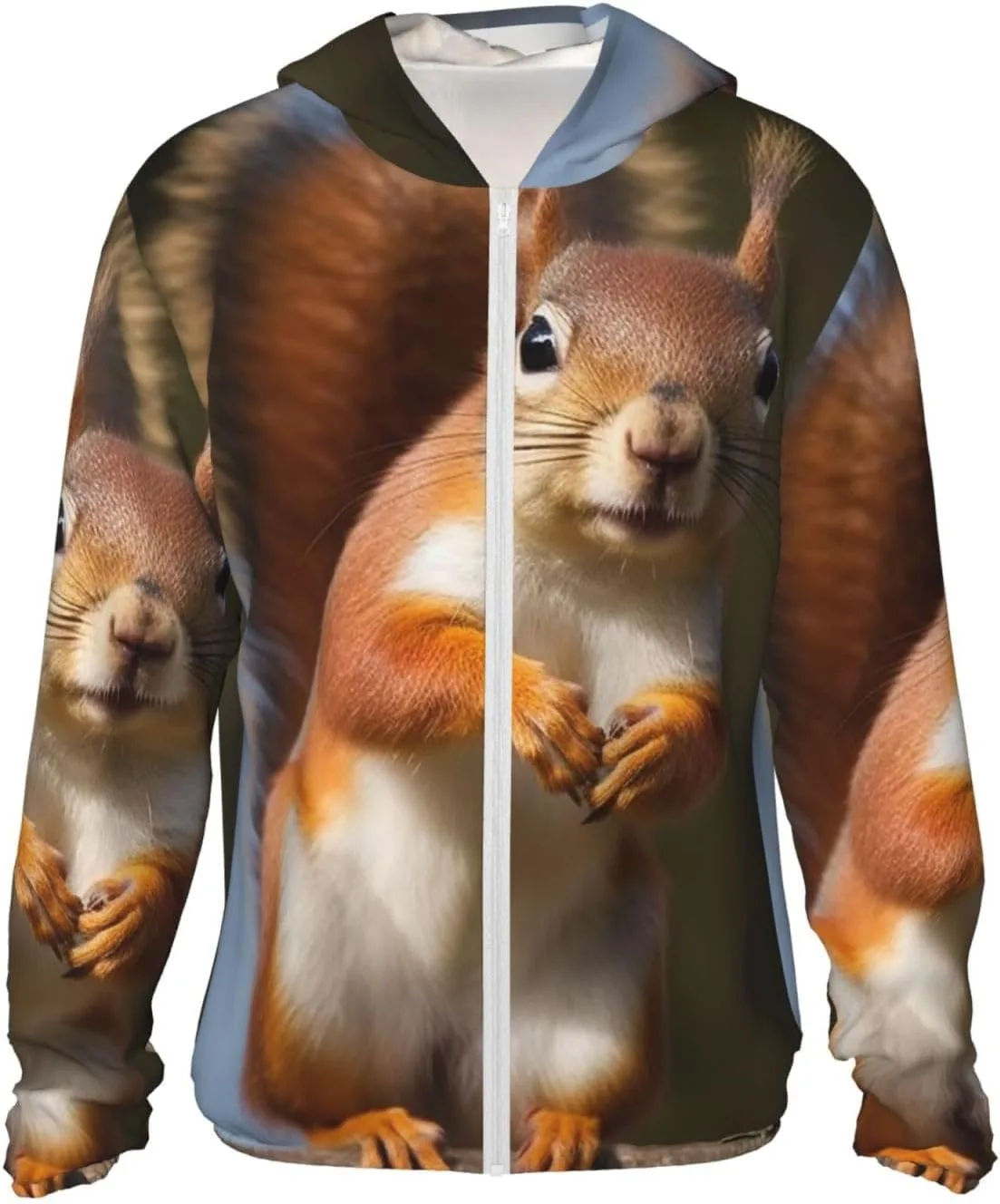 

Мужская толстовка с капюшоном UPF 50+ для защиты от солнца, на молнии, с длинным рукавом и принтом белки FHEBNDS