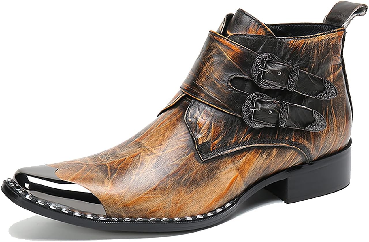 

Мужские ботинки Chelsea Santimon Mens с отделкой для вечеринок, из натуральной кожи, с квадратным носком, на голенище, в западном стиле, молния, пряжка, повседневные, для диско, бального танца, свадьбы и вестерн для мужчин, Burlywood