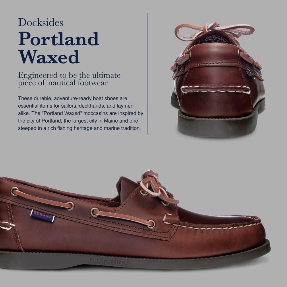 Мокасины Sebago Portland с вощеной обработкой - ручная работа, кожаные мокасины с вощеной отделкой, подкладкой из кожи и резиновой подошвой, не оставляющей следов и противоскользящей, коричневый — фото 4