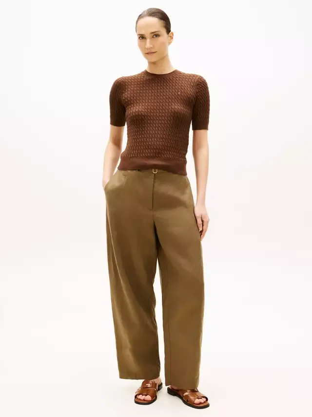 Вязаный джемпер с коротким рукавом и косами Tommy Hilfiger, Legacy Brown — фото 2
