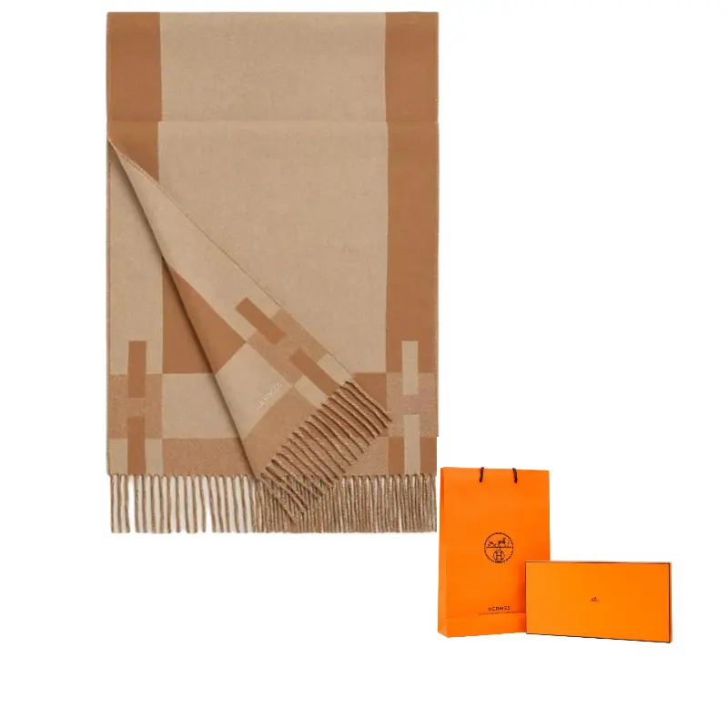

HERMES Кашемировый вязаный шарф мужской бежевый, Beige