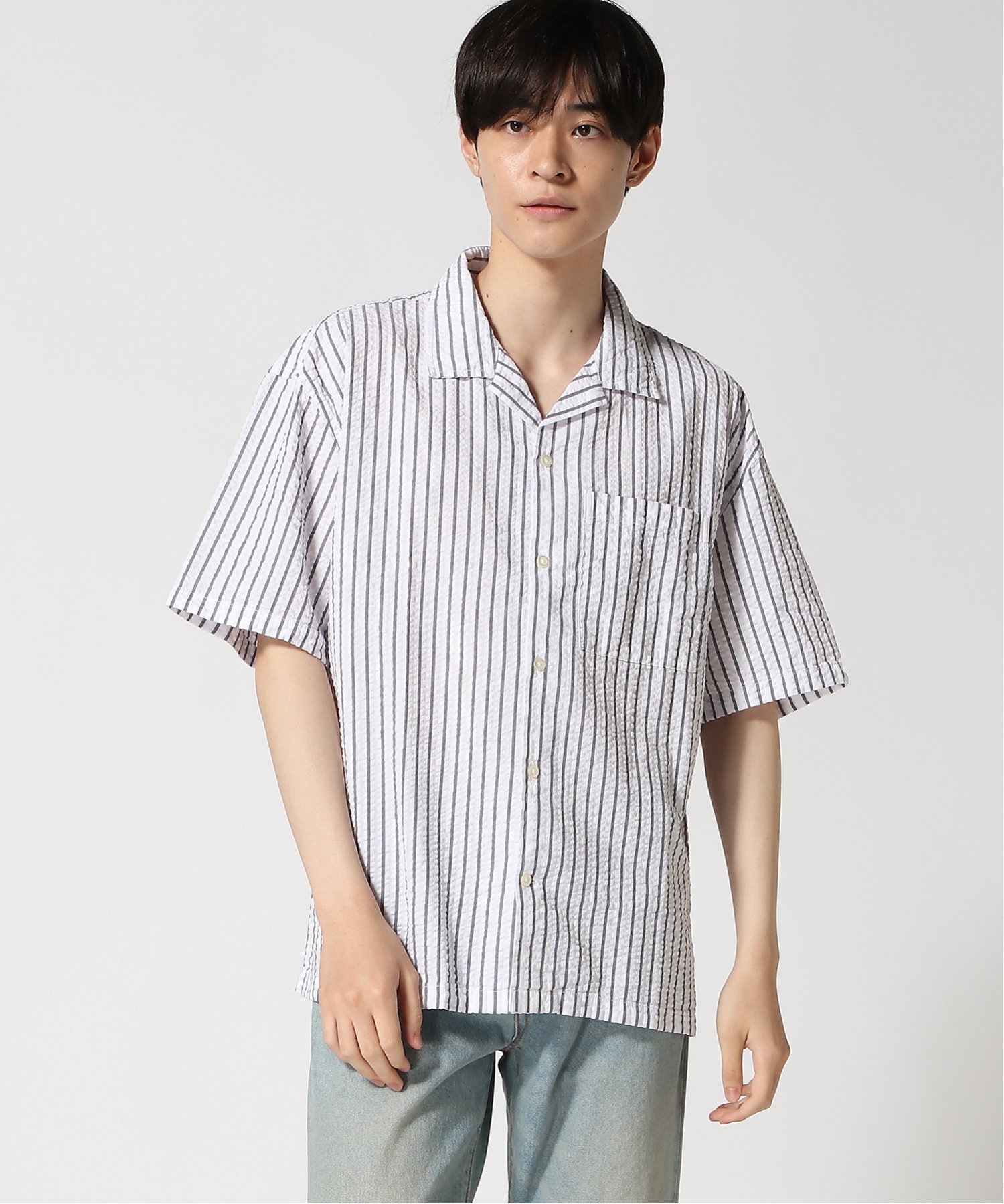 (U) Рубашка из жатой ткани квадратного кроя GAP, WHITE_NAVY_STRIPE — фото 3