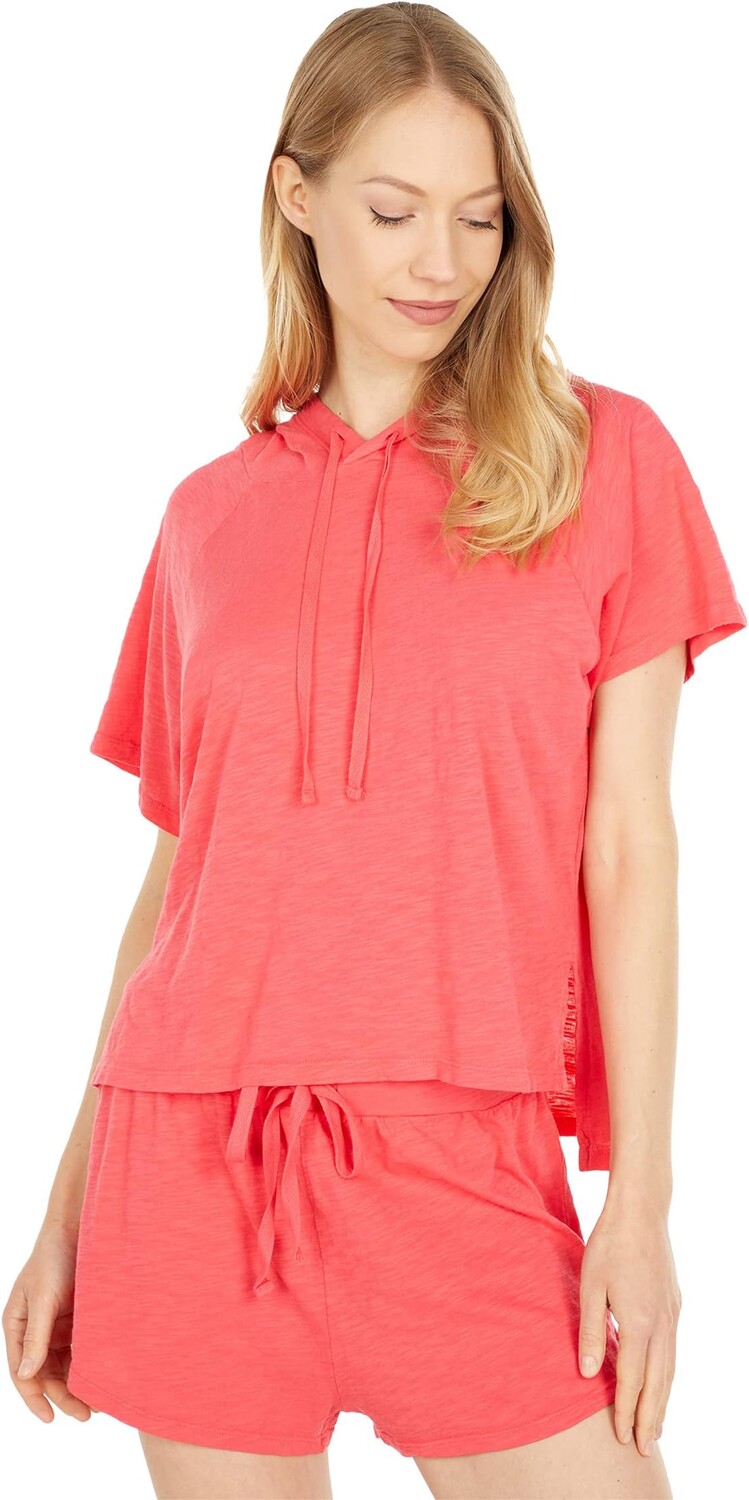 

Худи bobi Los Angeles Slubbed Jersey Short Sleeve Hoodie Tee, цвет Raspberry