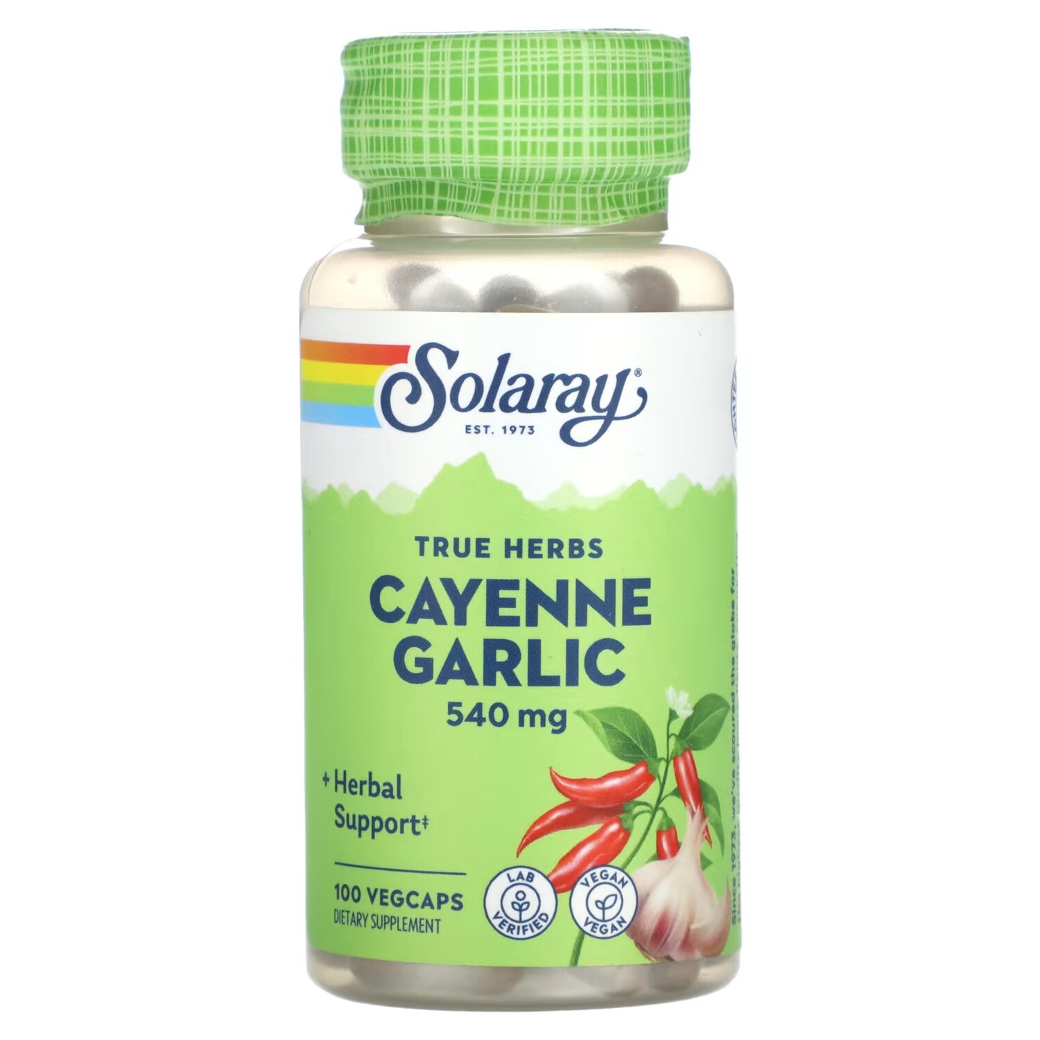 

Кайенский чеснок Solaray True Herbs, 540 мг, 100 растительных капсул