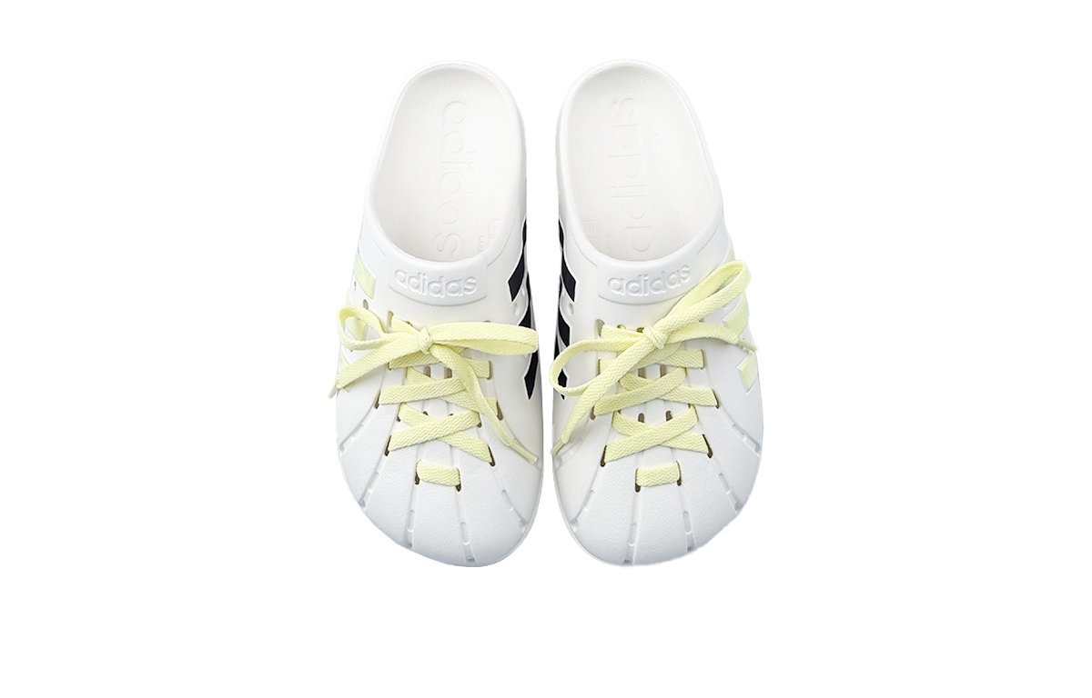 Adidas Адилетт закрытые нескользящие шлепанцы унисекс белый зеленый желтый, цвет White Green Yellow — фото 4