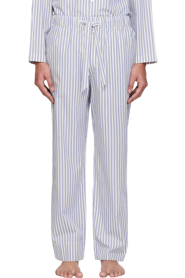 

Tekla Пижамные штаны из белого и синего поплина