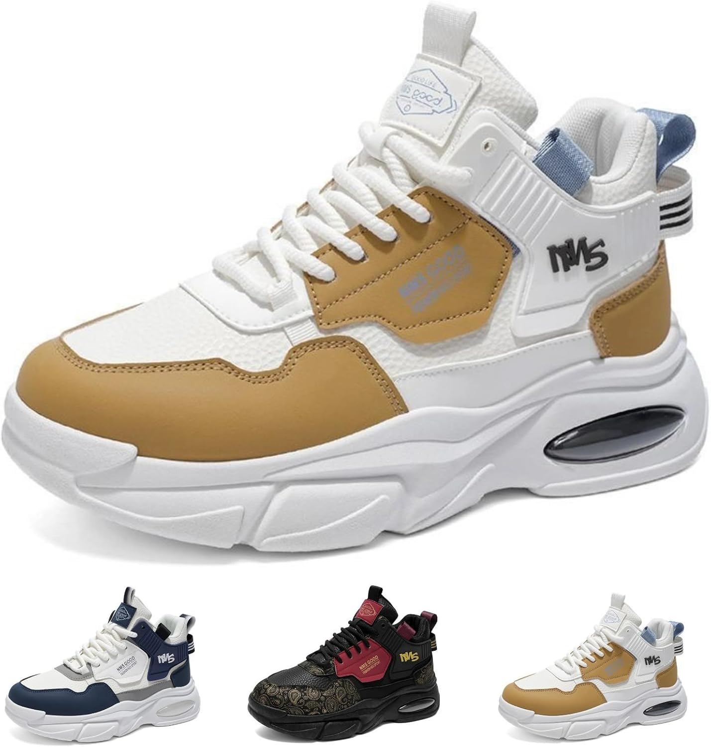 

Мужские повседневные массивные кроссовки MACEFIL, высокие, дышащие, модные спортивные ботинки для прогулок и скейтборда, белый/хаки