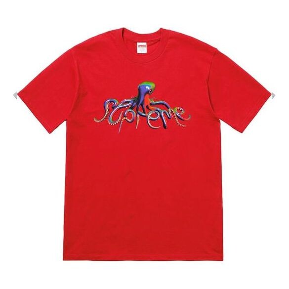 

Футболка ss18 tentacles tee red printing short sleeve Supreme, красный