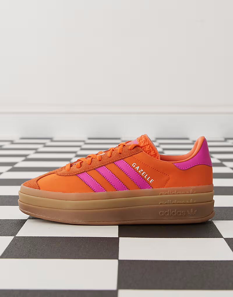 Кроссовки Adidas Originals Gazelle Bold на платформе оранжевого и розового цветов — фото 2