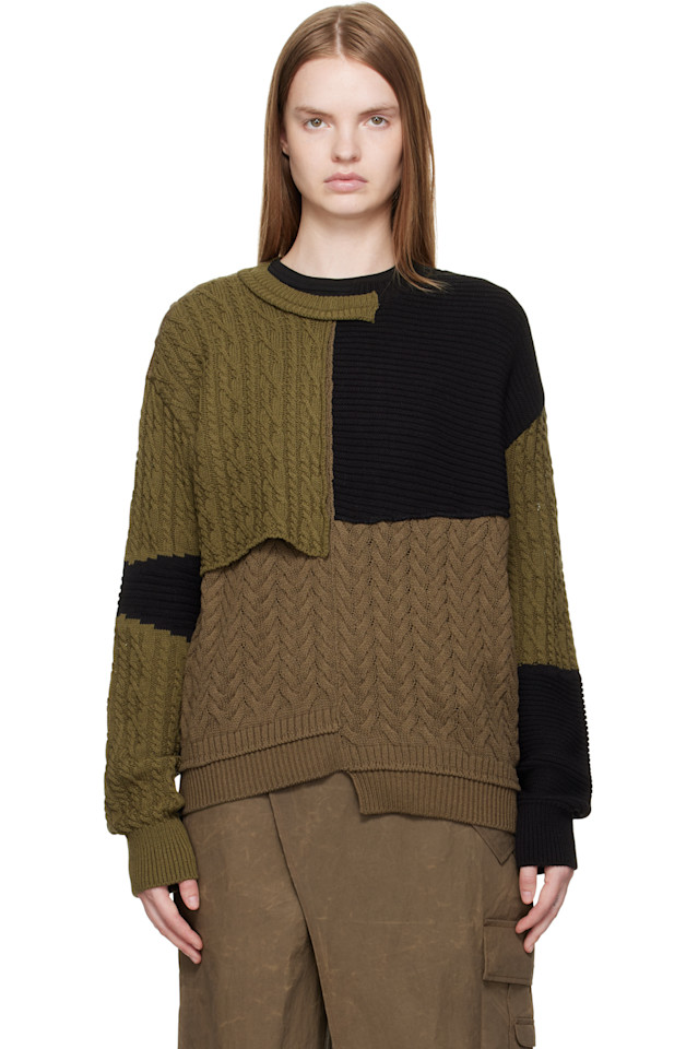 

Andersson Bell Асимметричный свитер с круглым вырезом, выполненный в технике пэчворк, черно-коричневого цвета