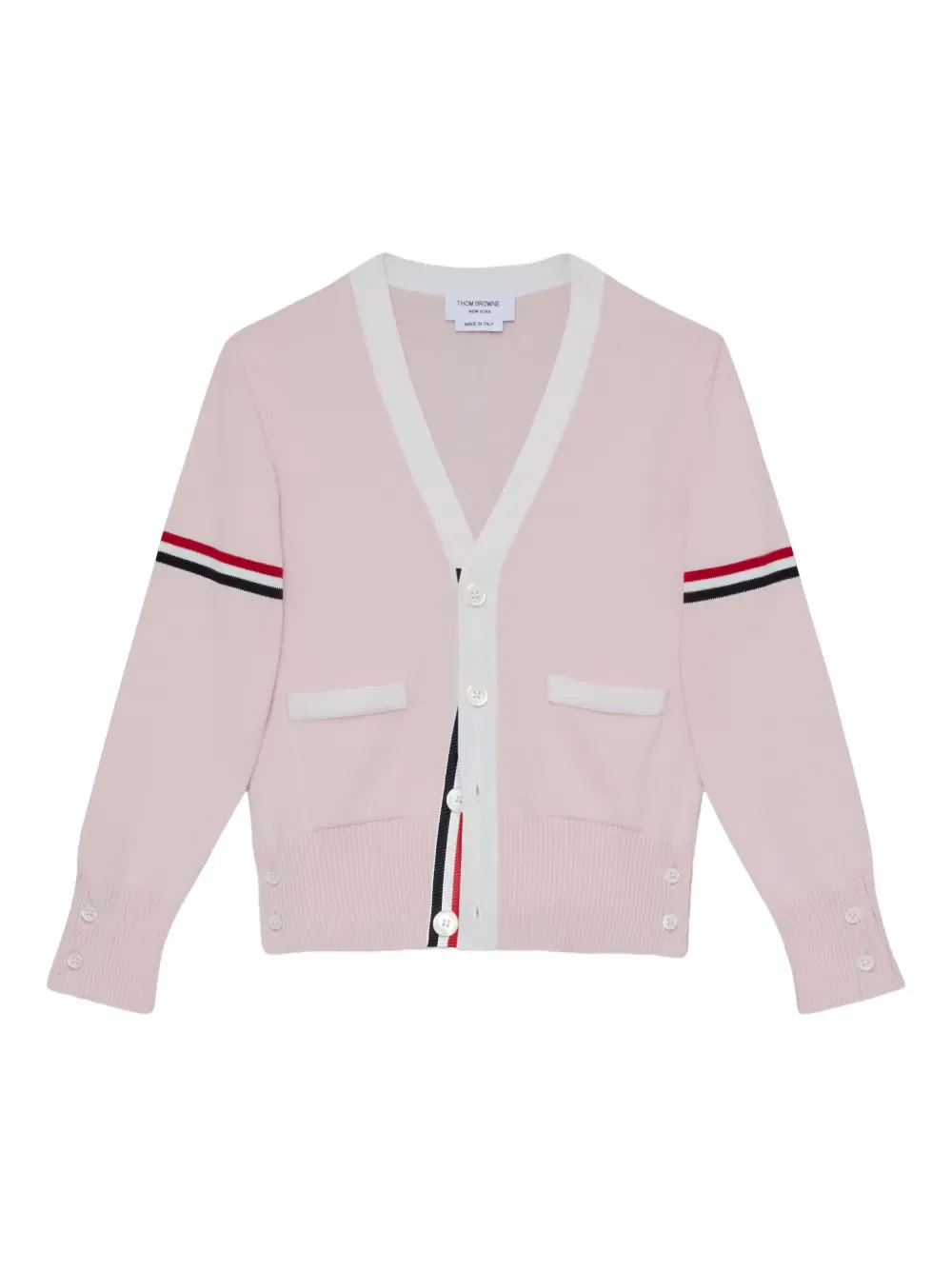 Кардиган в полоску с V-образным вырезом Thom Browne Kids, розовый