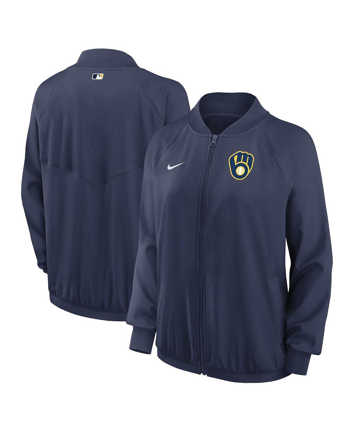 

Женская темно-синяя куртка с молнией во всю длину Milwaukee Brewers Authentic Collection Team Raglan Performance Nike, темно-синий