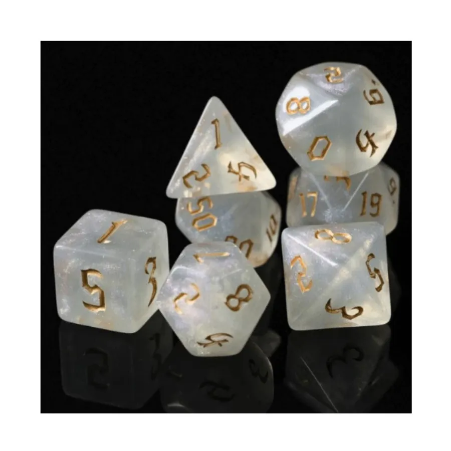 

Набор Poly — хрустальный шар с золотым солнцем (7), Dice Sets - Resin/Acrylic - Black, Grey, White, & Metallics (Foam Brain Games)