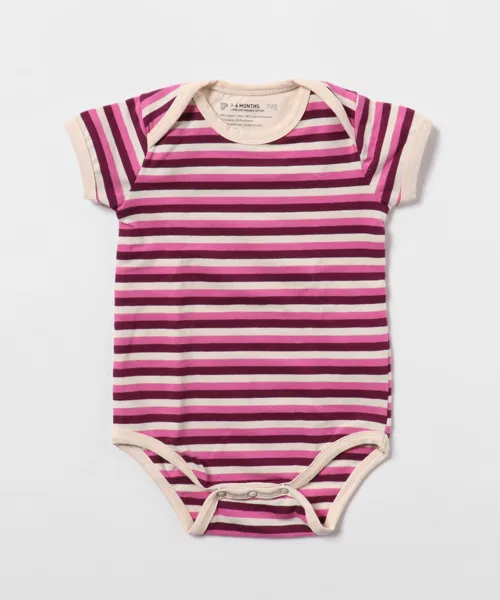 PACT-Baby Stripe, розовый боди Snapster с короткими рукавами
