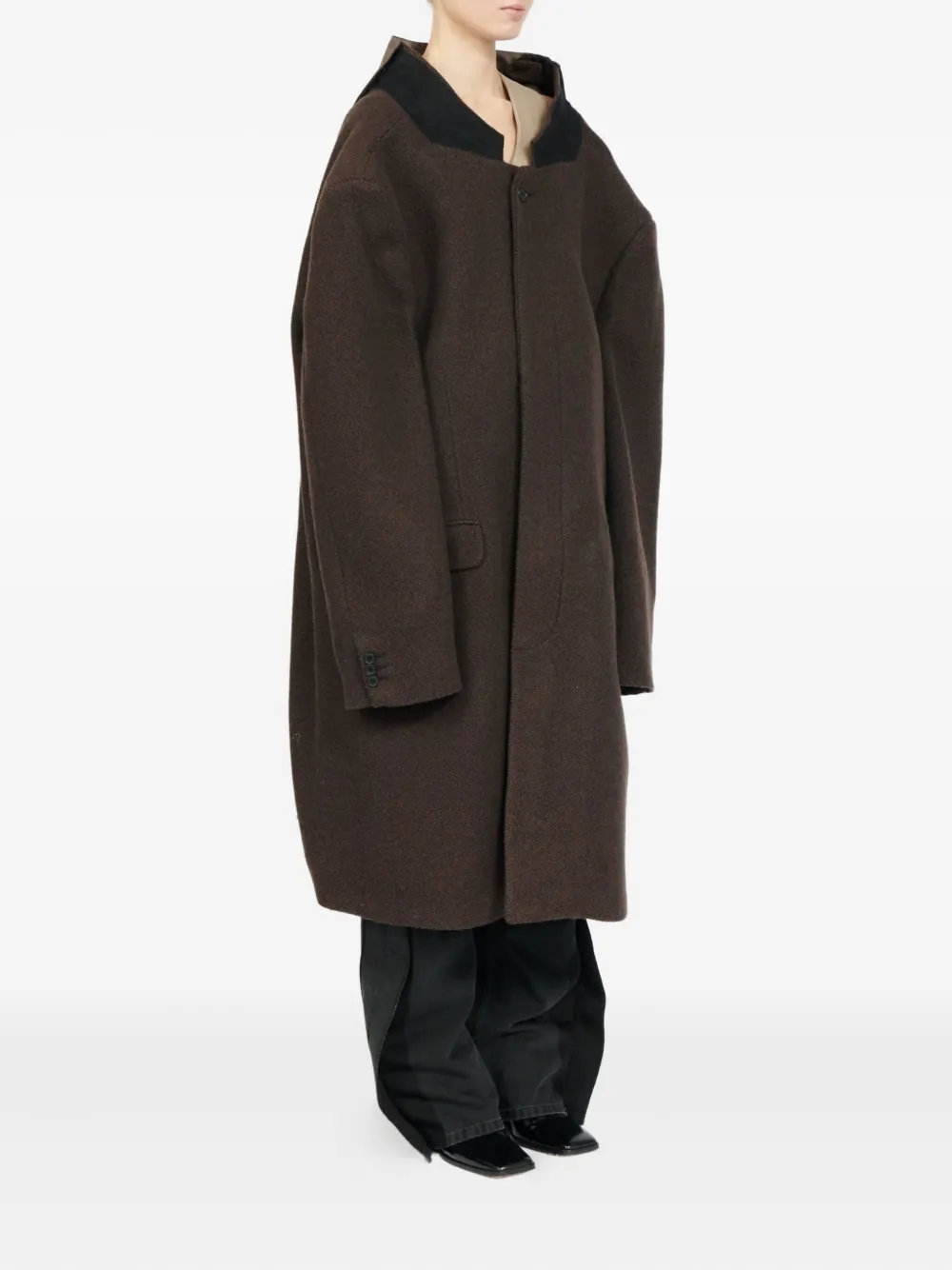 Шерстяное пальто с приспущенными плечами Mm6 Maison Margiela, коричневый — фото 3