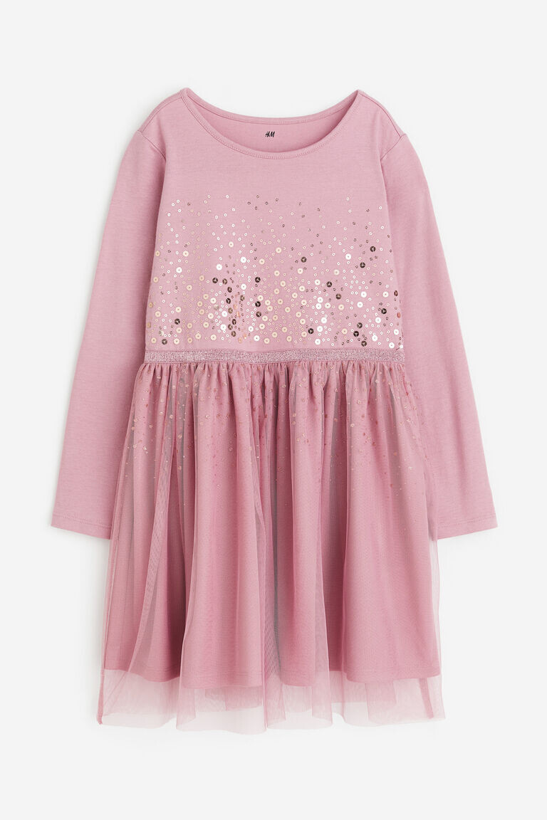 

Трикотажное платье с тюлевой юбкой H&M, розовый