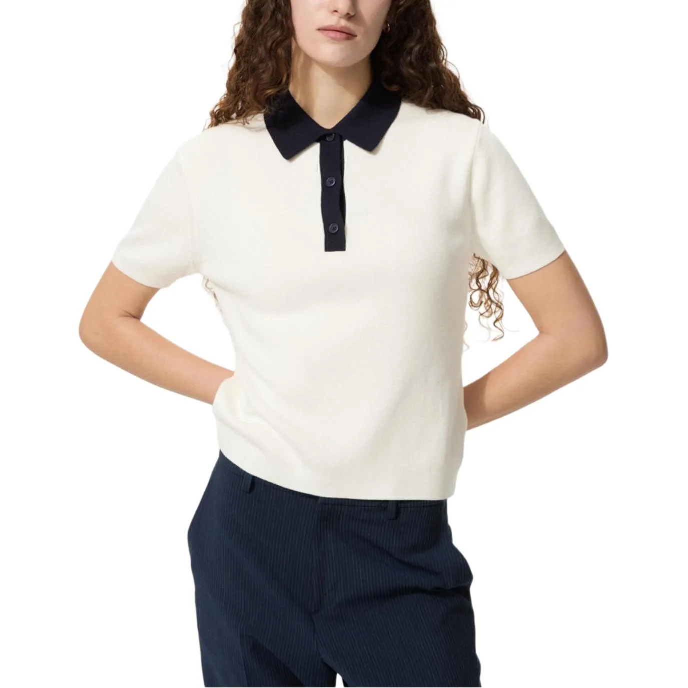 UNIQLO Футболка-поло женская Ivory Polo Collar