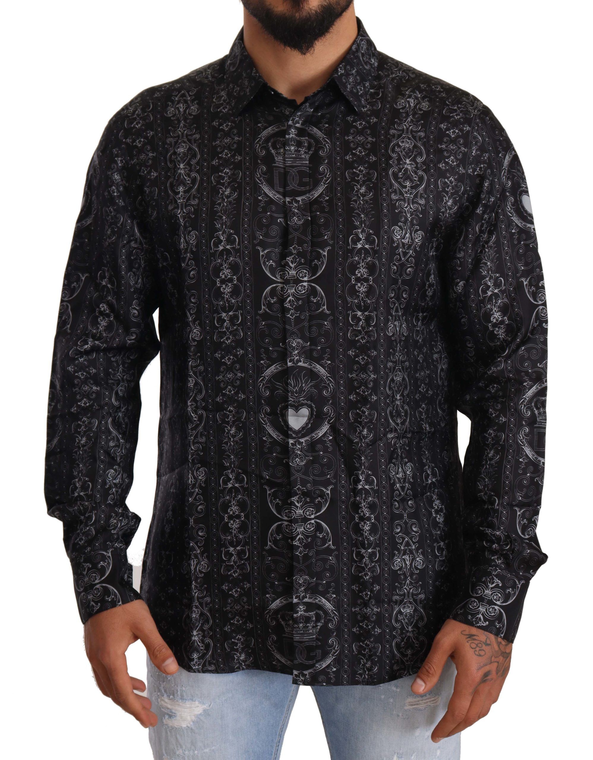 

Элегантная шелковая рубашка-мартини с принтом короны Dolce & Gabbana, черный