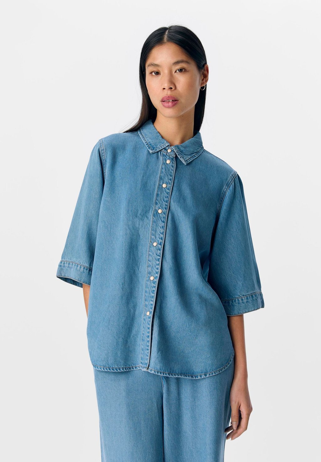 

Блузка на пуговицах OBJFRAME RE Object, цвет Light Blue Denim
