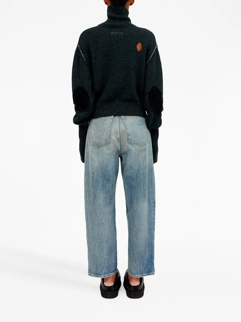 Джемпер с высоким воротником и эффектом потертости MM6 Maison Margiela, зеленый — фото 4