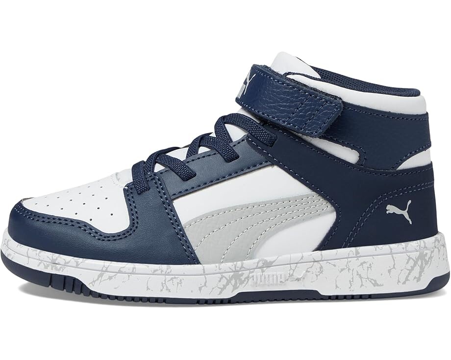 Кроссовки PUMA Kids Rebound Layup Marble, цвет PUMA White-Flat Light Gray-Club Navy — фото 4