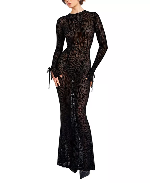 

Макси-Платье Waylynn из сетчатой ткани с принтом и вытравленными деталями из бархата. Miss Circle, черный