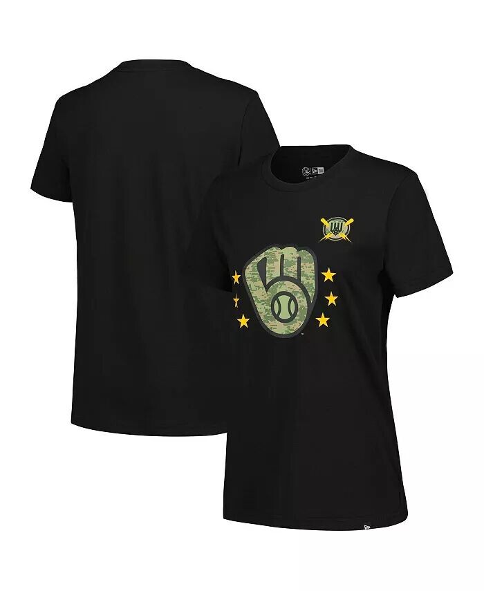 

Женская черная футболка Milwaukee Brewers Armed Forces Day New Era
