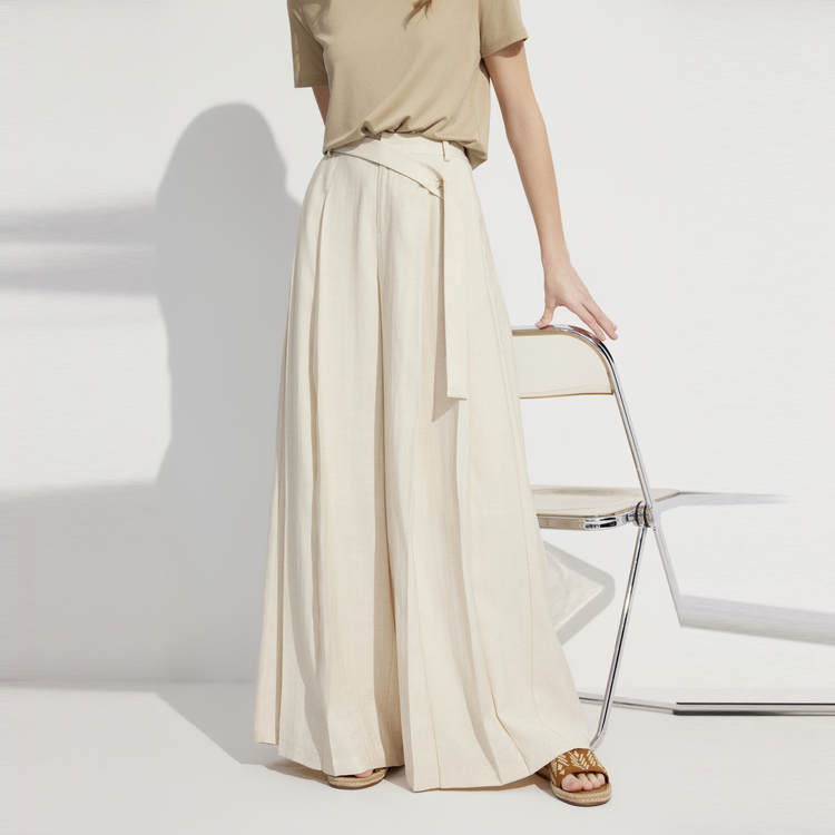 

ELLE Повседневные брюки женские Ecru тонкие широкие