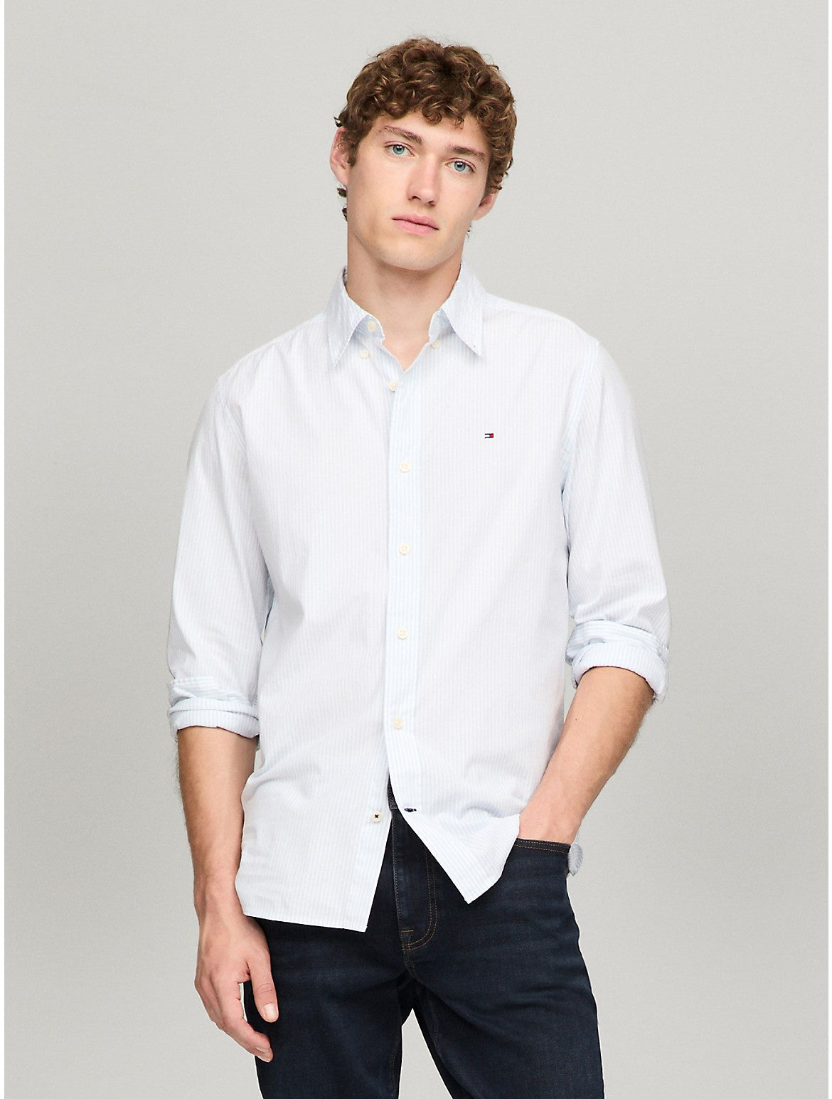 

Мужская рубашка Tommy Hilfiger Stripe Stretch Regular Fit Poplin, цвет breezy blue
