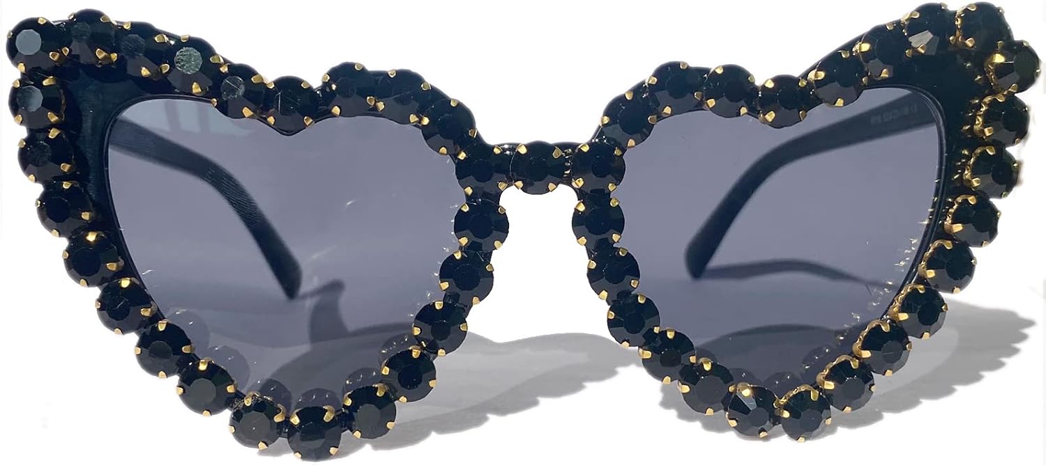 

Модные женские солнцезащитные очки с сердечками и стразами, ретро-очки с блестками в форме сердца, женские солнцезащитные очки для вечеринки с бриллиантами, розовые очки mincl, Black