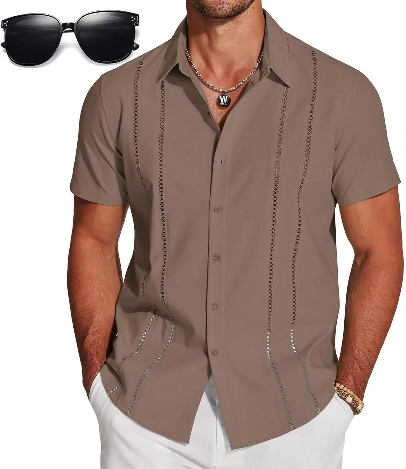 

Мужская рубашка Cuba Guayabera с вышивкой и пуговицами спереди noclerv