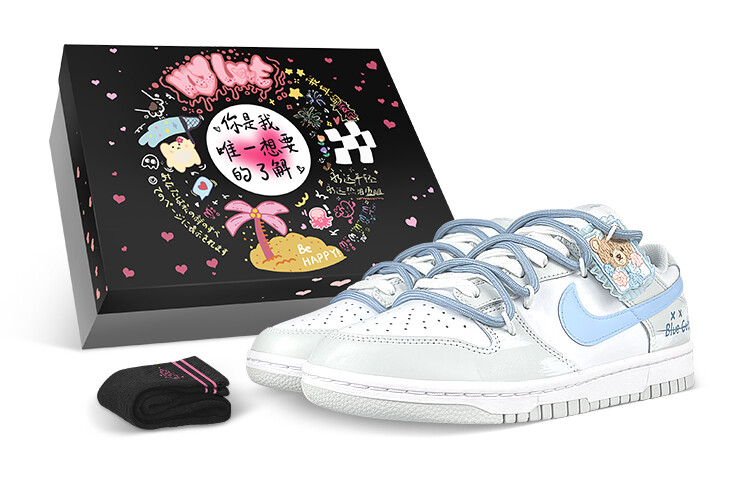 

Кроссовки Nike Dunk Skateboard Shoes Women's Low-Top White Gray/Blue