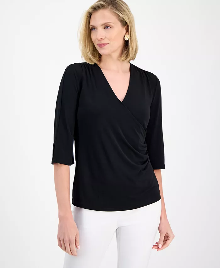 

Женский трикотажный топ с запахом JM Collection, черный