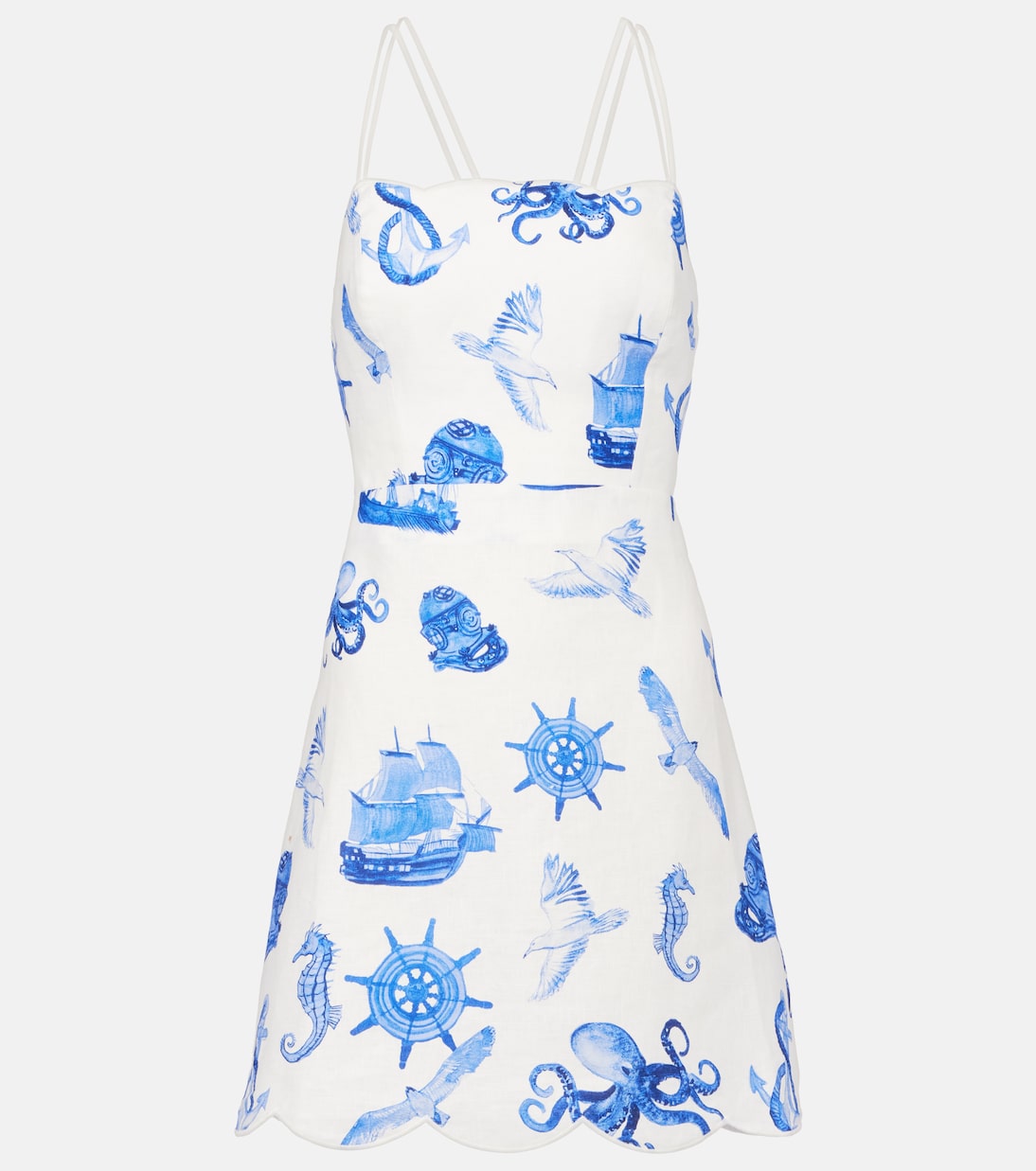 

Печатное льняное мини-платье Farm Rio, Nautical Wonder Blue