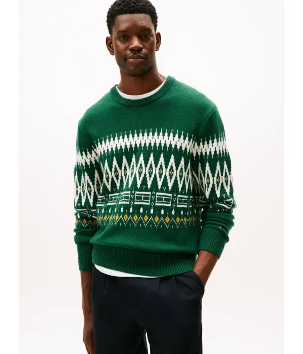 Шерстяной свитер loose fit Tommy Hilfiger, зеленый