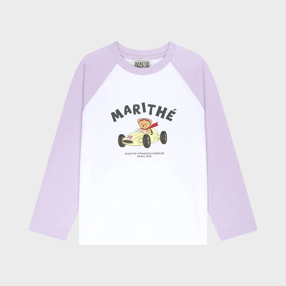 Детская светло-фиолетовая футболка реглан с медведем от Marithé Kids — фото 2