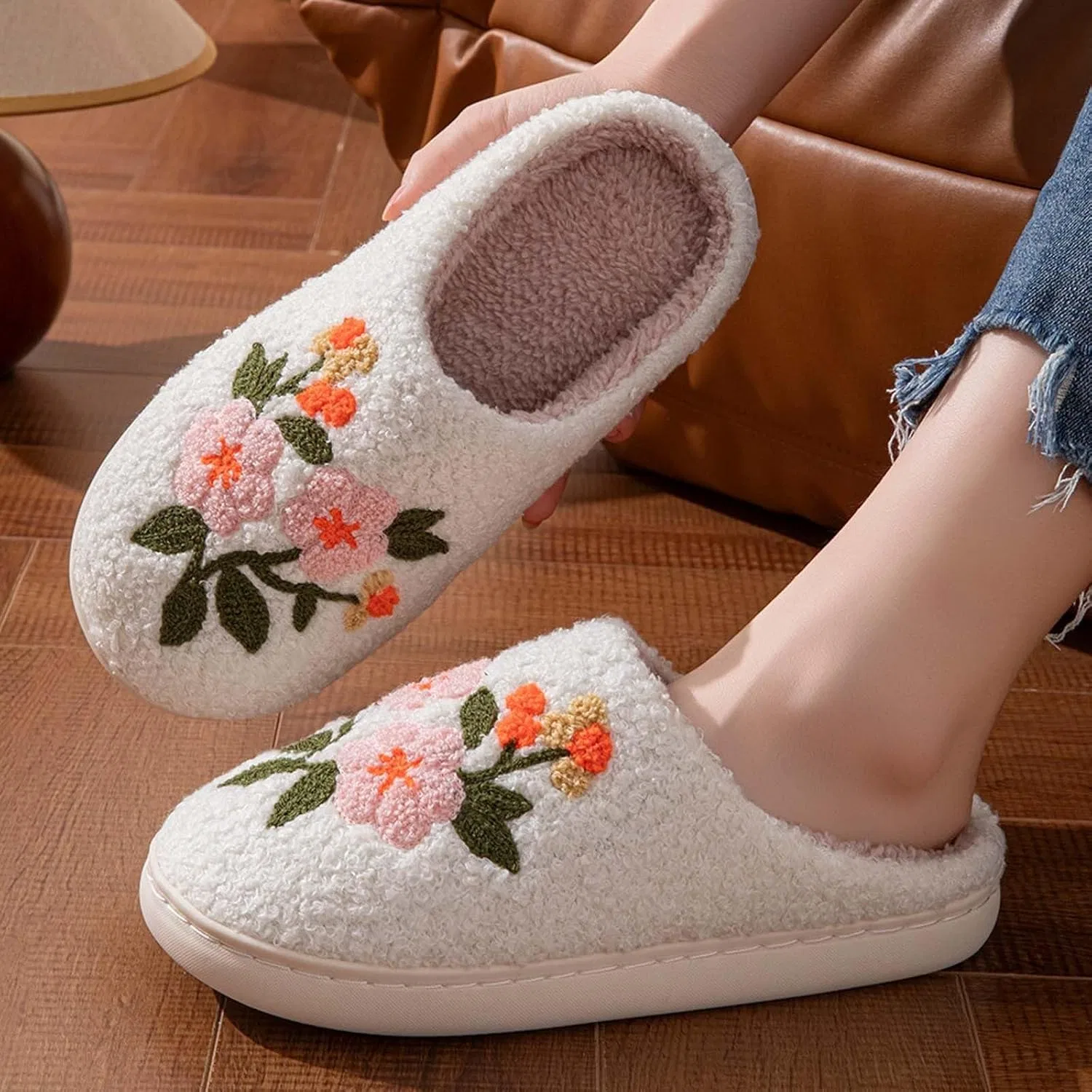 Generisch Hausschuhe Damen Herren Winter Plüsch Pantoffeln Rutschfeste Unisex Warm Hausschlappen Filzpantoffeln Frauen Bequeme Тапочки Ultraweiche Flauschige Hauspantoffeln Warme Schlappen, Weiß 2 — фото 3