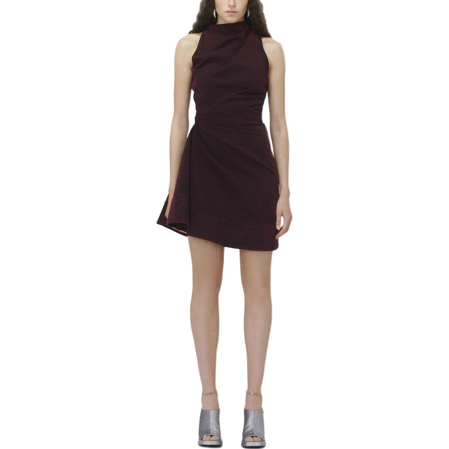 Джинсовое мини-платье Overdyed Alexander McQueen, Bordeaux Wine Color — фото 3