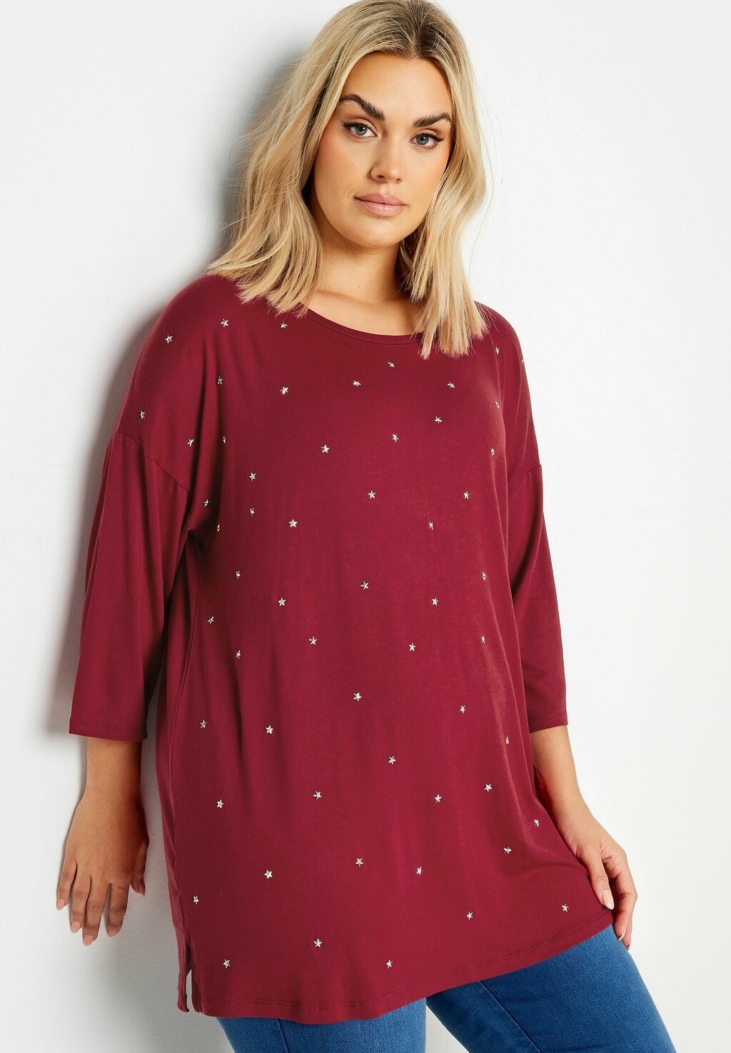 

Топ с длинными рукавами STAR EMBELLISHED SWING Yours Clothing, красный