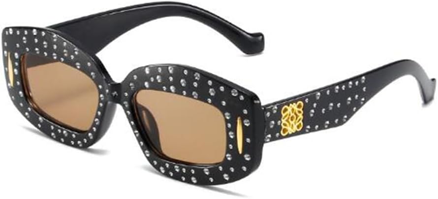 

Женские квадратные солнцезащитные очки с бриллиантовым покрытием и сверкающим звездным узором, модные и отлично сочетаются с хип-хоп очками Generic, Bright Black Light Tea Flakes