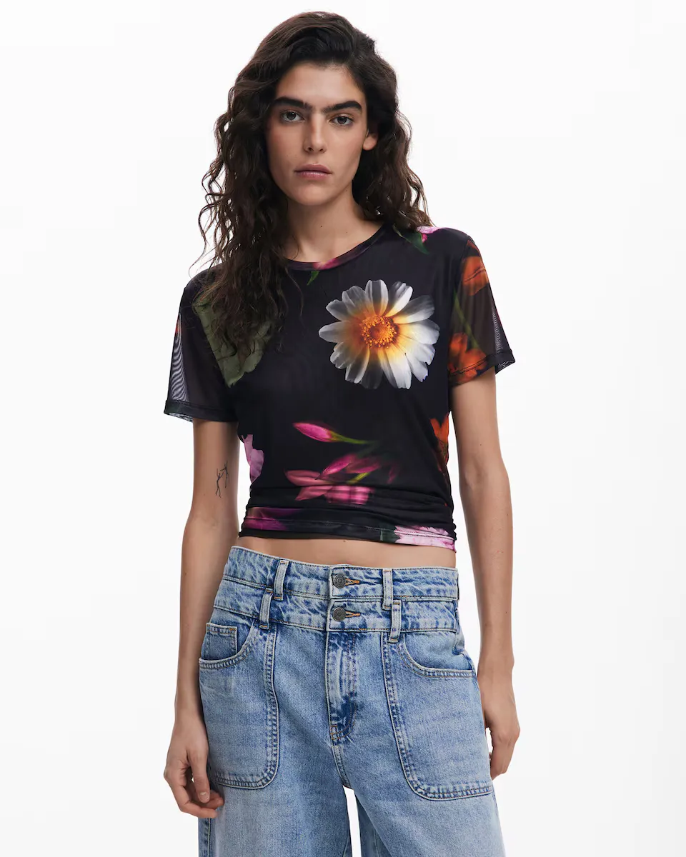 

Женская футболка из тюля с принтом Desigual, черный
