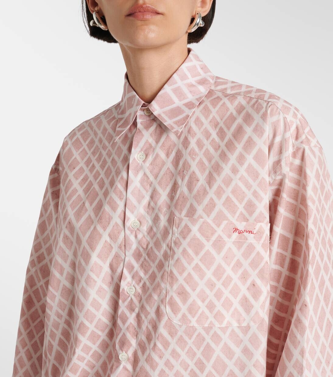 Рубашка из хлопкового поплина в клетку Marni, цвет antique rose — фото 4
