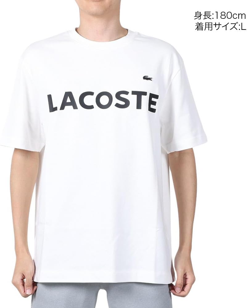 Официальная мужская футболка с коротким рукавом и резиновым принтом LACOSTE Heavyweight с логотипом бренда, светло-бежевый — фото 2