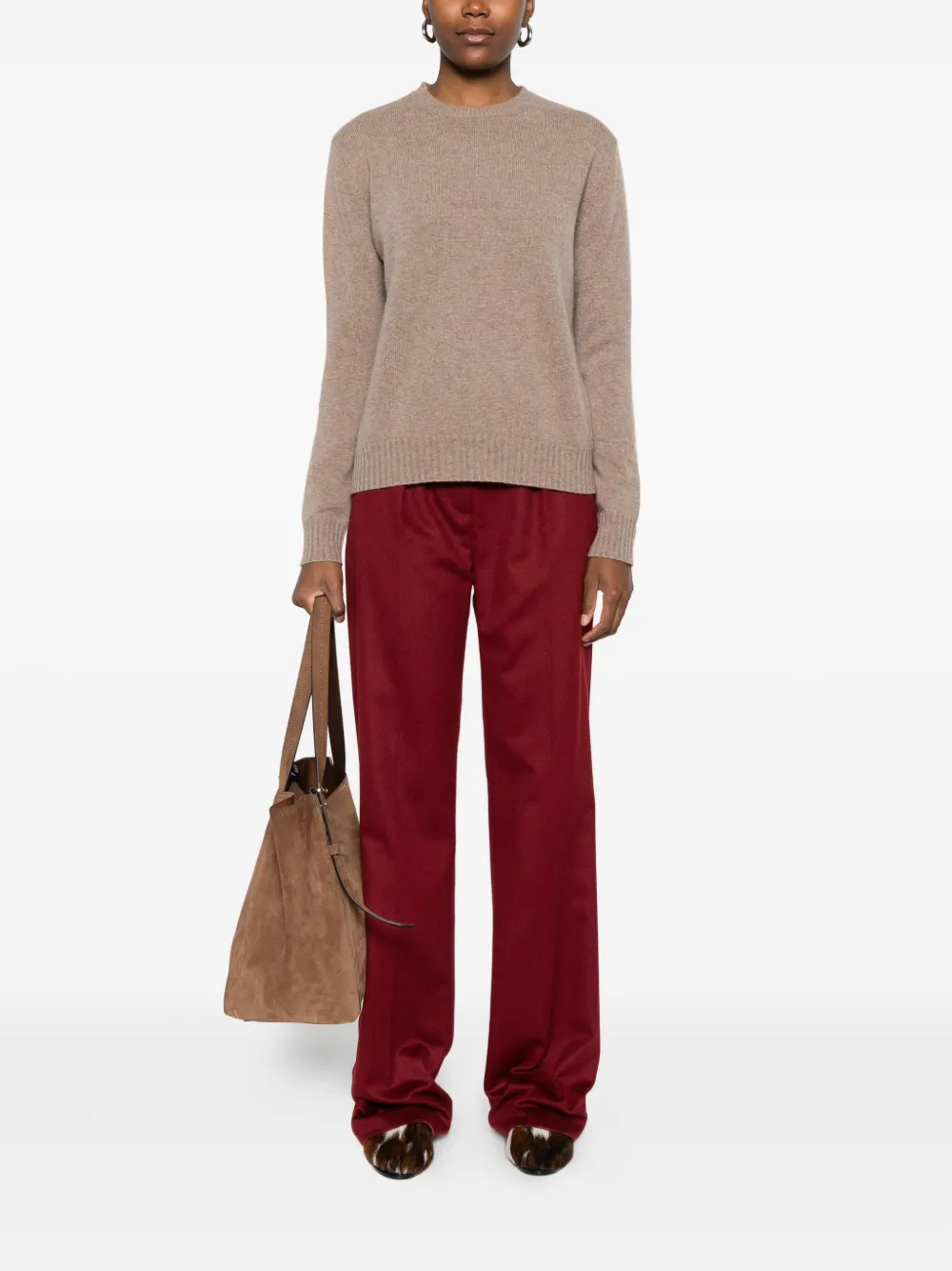 Кашемировый свитер с круглым вырезом Max Mara, коричневый — фото 2