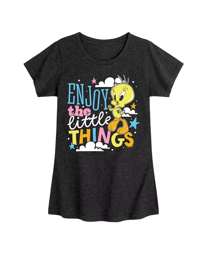 

Футболка с коротким рукавом для девочек постарше с принтом "Tweety Bird Enjoy The Little Things" Looney Tunes, черный