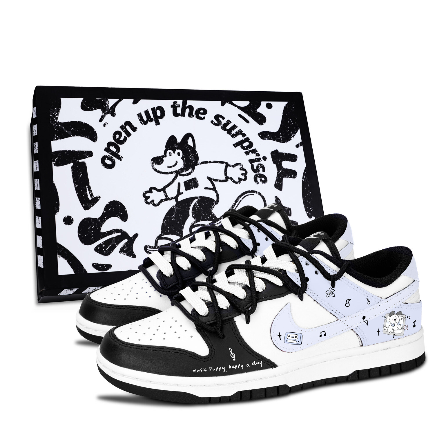 

Nike Dunk Black White, Music Healing Abrasion Resistant Low top Skateboard Shoes Unisex Light Purple
