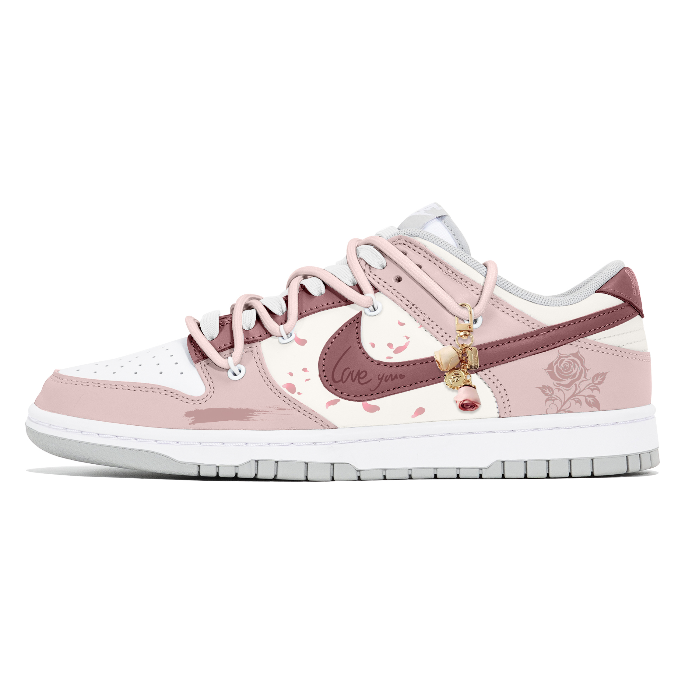 

Nike Кроссовки для скейтбординга Dunk, износостойкие, низкие, мужские, розовые, белые