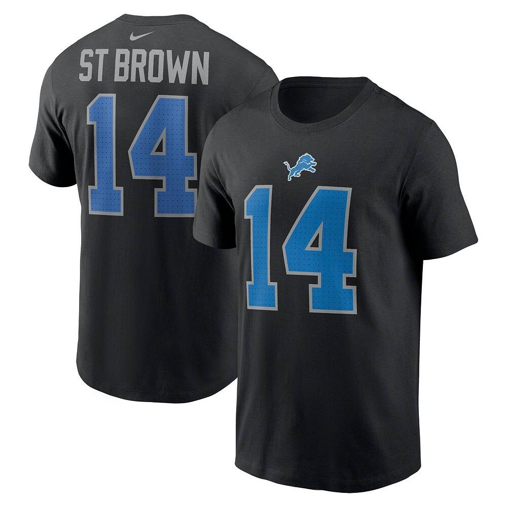 Мужская футболка Nike Amon-Ra St. Brown Black Detroit Lions с именем и номером игрока, цвет Lns Black — фото 2