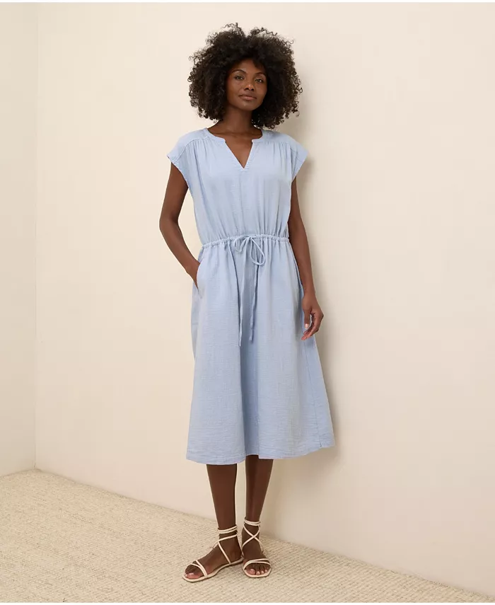 

Женское миди-платье из органического хлопка Coastal Double Gauze с завязкой на талии Pact, синий